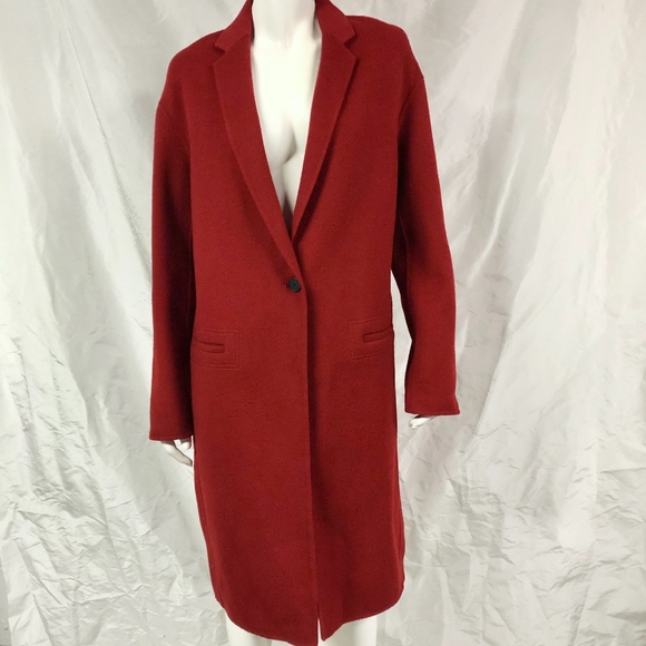 Vince Red Claret Modern Wool Blend Coat 
